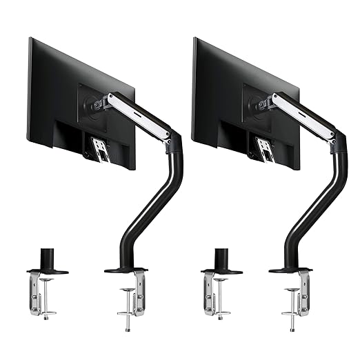 Lyngins 2 Pack Single Monitor Desk for 15 to 27 Inch Screens Computer Monitor Stand for Desk, VESA Mounting Holes 75 and 100mm, Stand Up to 26.4lbs Monitor Wall Mount, Black