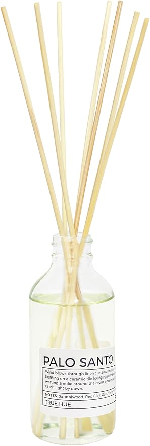 Luxury Reed Diffuser| True Hue | Luxury Reed Diffuser | 3.75 fl oz | Glass and Rattan | Lasts for 2-3 Months | Fragrance Diffusers for Home | Handmade in USA (Palo Santo)