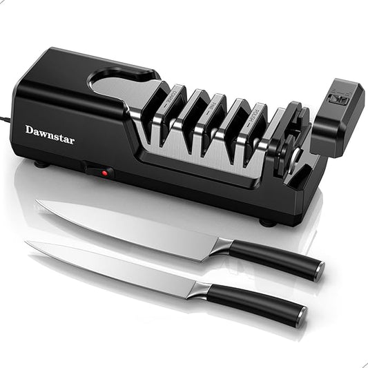 Electric Knife Sharpener, Precise 20° Diamond Knife Sharpener for Kitchen Knives, Quick Repairing in 40 Seconds, with Special Port for Scissors & Axes & Metal Dust Collection Box, Black