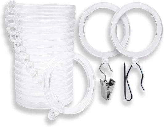 BlastHome® Luxury Curtain Rings – Premium Acrylic – Pinhooks and Clips Included – 1 1/2" Inside Diameter – Signature Collection, 18 Rings for Two Standard Curtains – Clear Acrylic