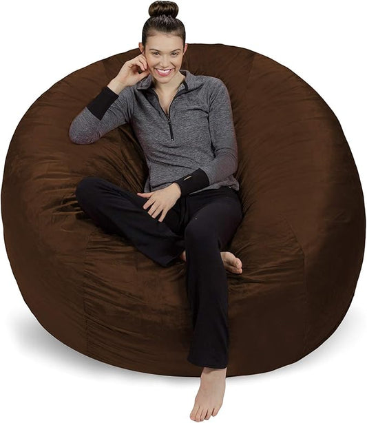 Sofa Sack Bean Bag Chair Cover Only, for Adults and Kids, Without Filling Comfy Fluffy Round or Oval Beanbag Chair Cover Replacement, Lazy Sofa Cover for Reading Chair or Floor Chair, 6-Feet,Chocolate