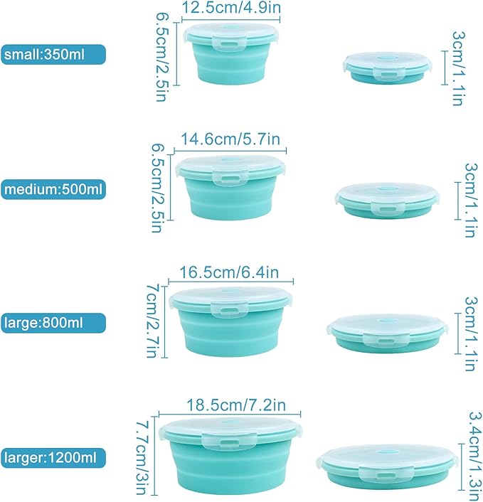 Guyuyii Collapsible Bowl Set - 4 Pack Silicone Food Storage Containers with Lids - Microwave, Dishwasher and Freezer Safe Kitchen Essentials for Meal Prep, Picnics, Camping, RVs, and Busy Families