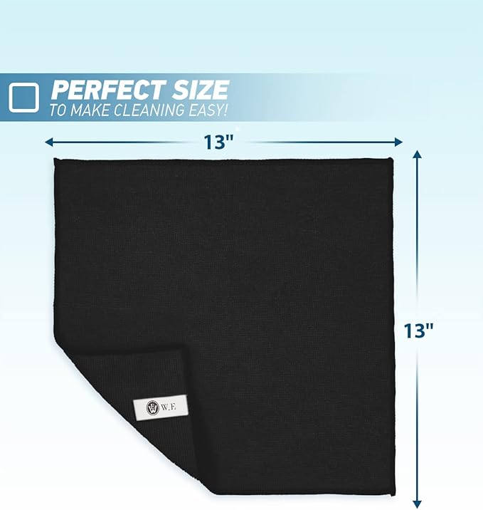 Microfiber Cleaning Cloth-24Pcs (13x13 inch) Ultra Soft Highly Absorbent Rags for Housekeeping-Machine Wash (Black)