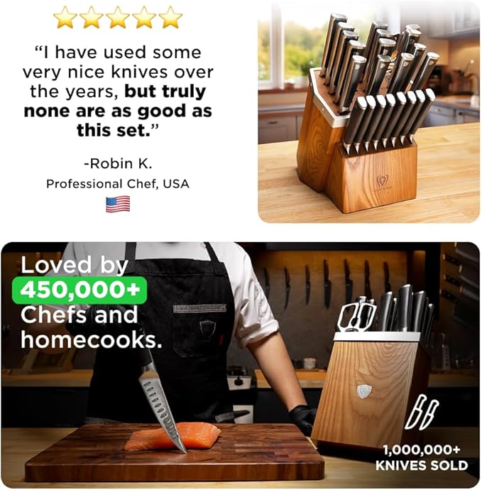 Dalstrong 24 Piece Block Knife Set - Vanquish Series - Stainless Steel Knife Set with Block & Kitchen Scissors - Forged High Carbon German Steel - Premium POM Black Handles - NSF Certified