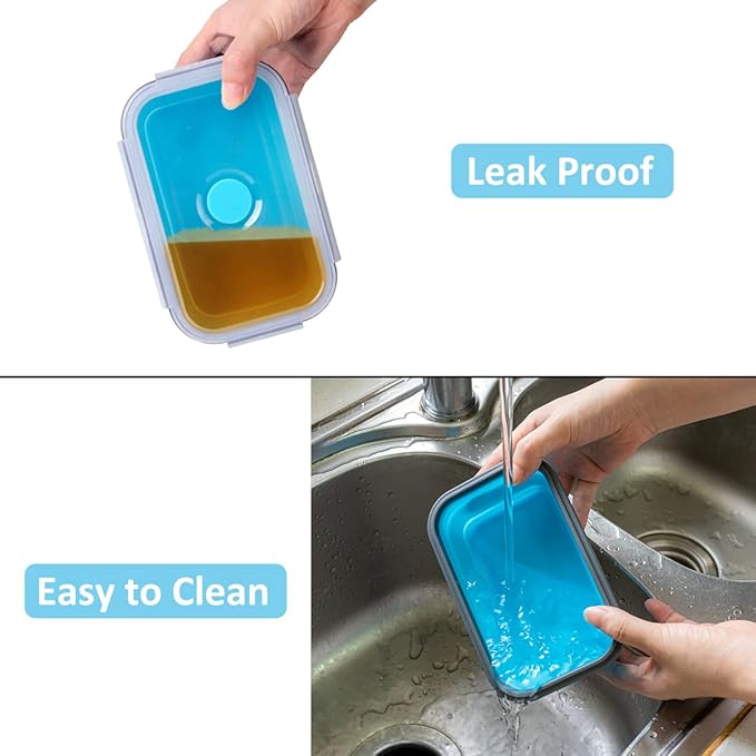 Collapsible Food Storage Containers with Airtight Lid & Air Vent, 16.9 oz, Kitchen Stacking Silicone Collapsible Meal Prep Container Set for Leftover, Microwave Freezer Dishwasher Safe, Blue, Set of 4