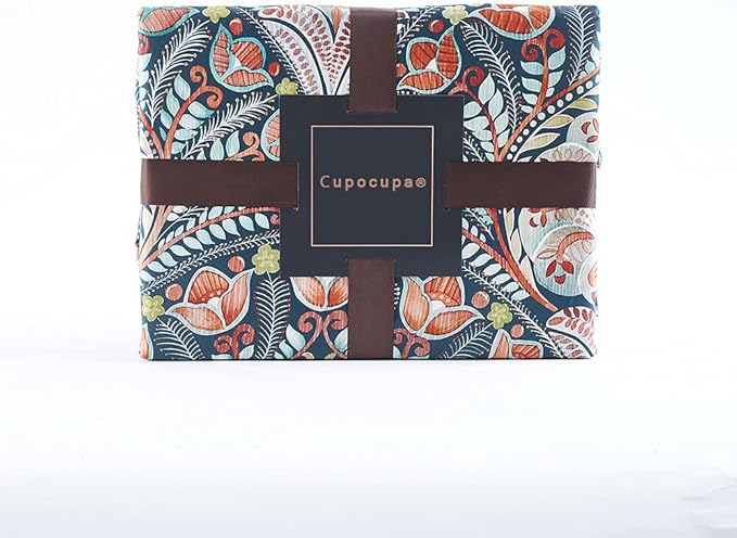 Cupocupa Queen Duvet Cover Set, Modern Industrial Luxury Bedding with Zipper Closure & Corner Ties, Soft Breathable Navy Teal Orange Floral Comforter Cover for Bedroom Guest Room Vintage Paisley