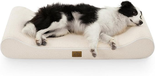 Orthopedic Dog Bed for Large Dogs up to 90 lbs - Removable Washable Cover with Waterproof Lining & Non-Skid Bottom, Cotton-Polyester Blend Boat-Shaped Lounger Mattress, L(45x30x6in), Beige
