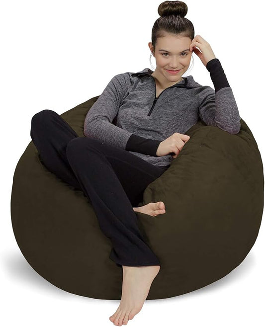 Sofa Sack Bean Bag Chair Cover Only, for Adults and Kids, Without Filling Comfy Fluffy Round or Oval Beanbag Chair Cover Replacement, Lazy Sofa Cover for Reading Chair or Floor Chair, 3 Foot, Olive