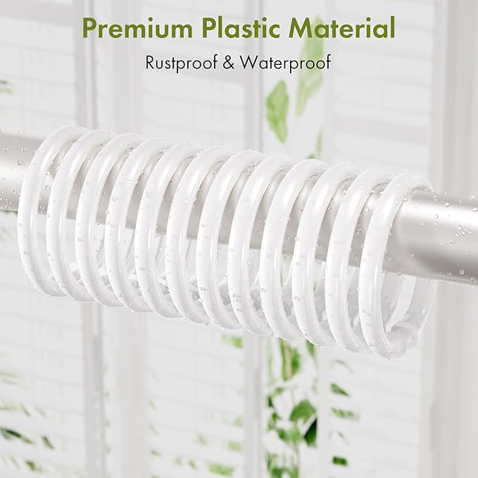 Amazer White Shower Curtain Rings, 24 Pcs Plastic Shower Curtain Hooks, Shower Curtain Hooks Rings for Bathroom Shower Rod, Easy to Snap Closure, O Shape Shower Rings for Curtain