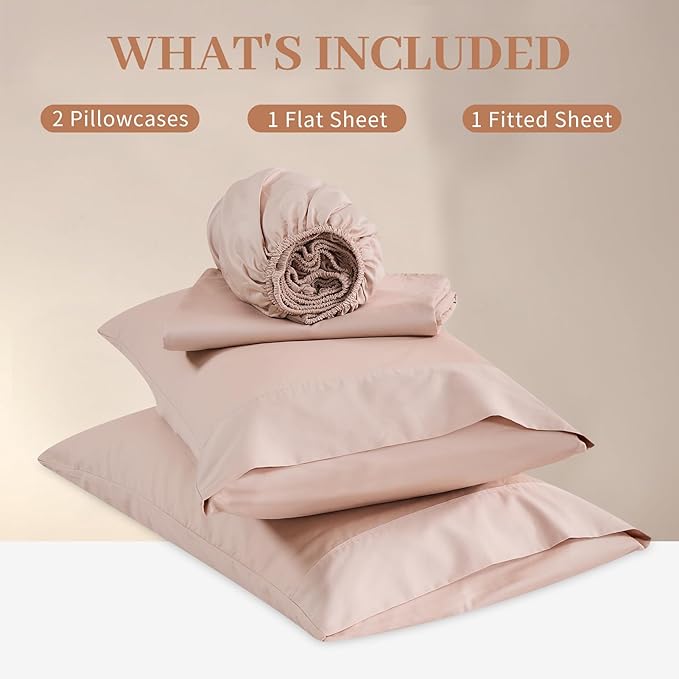 Bedlifes Deep Pocket Sheets 18-24 Inch, California King Size Egyptian Cotton 1000 Thread Count, 4-Piece - Fits Extra Thick Mattresses, Cooling & Breathable (Dusty Pink)