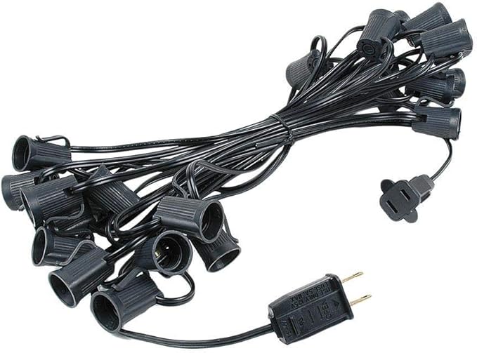 25 Foot C9 Yellow Ceramic Christmas String Light Set - Outdoor Christmas Light String - – Opaque Christmas Bulbs - Roofline Light String – Outdoor String Lights - Black Wire