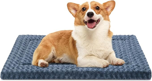 Dog Bed Mat Washable Reversible Dog Crate Pad Soft Fluffy Pet Kennel Beds with Anti-Slip Bottom Dog Cat Sleeping Mattress for Small Medium Dogs, 29x18x1.5 Inch, Gray