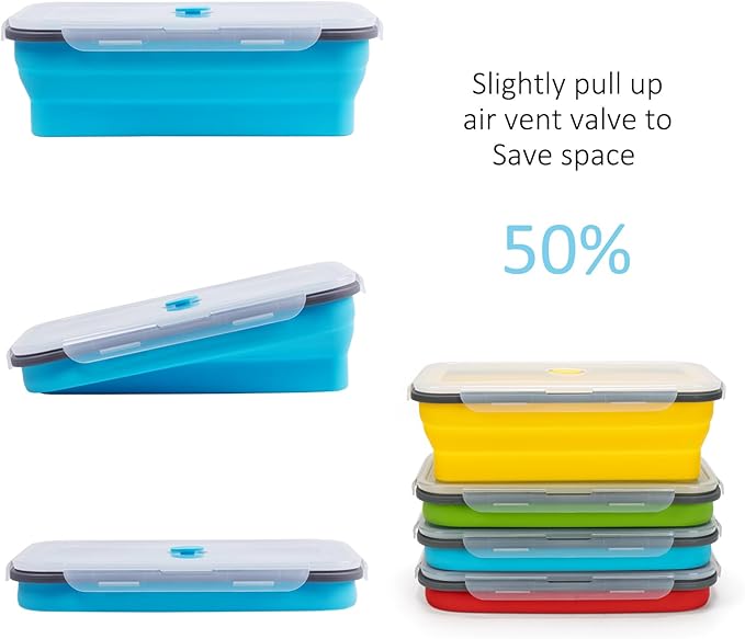 Extra Large Collapsible Food Storage Containers with Lid & Air Vent, 81 oz, 4 Pack, XXL Collapsible Marinade Container BBQ Prep Foldable Silicone Containers, Microwave Freezer Dishwasher Safe