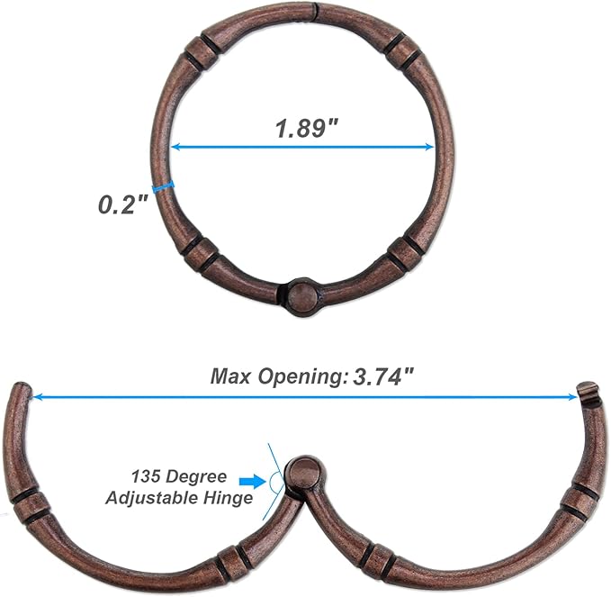 Shower Curtain Hooks, Rustproof Decorative Shower Curtain Rings Metal Round Shower Hooks for Bathroom Shower Rod, 12 Pack (Oil Rubbed Bronze)