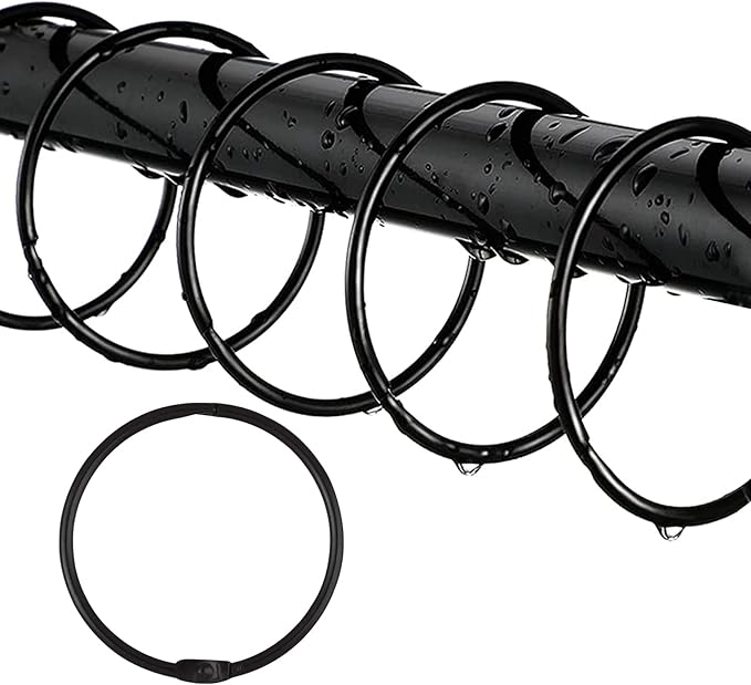 24 Pack Shower Curtain Rings,Rust Proof Shower Curtain Hooks for Bathroom,Circular Decorative Shower Curtain Rings and Hooks for Shower Rod,Metal Shower Rings for Curtain,Loose Leaf Rings(Black)
