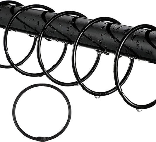24 Pack Shower Curtain Rings,Rust Proof Shower Curtain Hooks for Bathroom,Circular Decorative Shower Curtain Rings and Hooks for Shower Rod,Metal Shower Rings for Curtain,Loose Leaf Rings(Black)