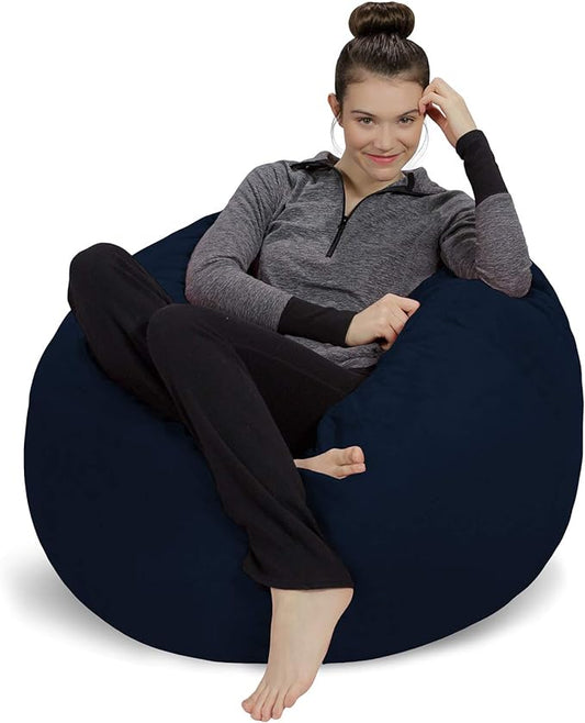 Sofa Sack Bean Bag Chair Cover Only, for Adults and Kids, Without Filling Comfy Fluffy Round or Oval Beanbag Chair Cover Replacement, Lazy Sofa Cover for Reading Chair or Floor Chair, 3 Foot, Navy