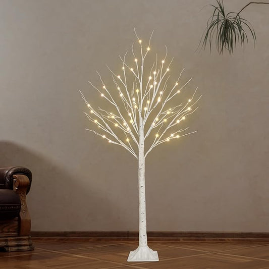 1-Pack 4FT Lighted Birch Tree (Higher & Floor Standing), Birch Christmas Tree for Indoor & Outdoor, Warm White 96 LED Birch Tree Lights for Outdoor Christmas Decorations Indoor Home Thanksgiving