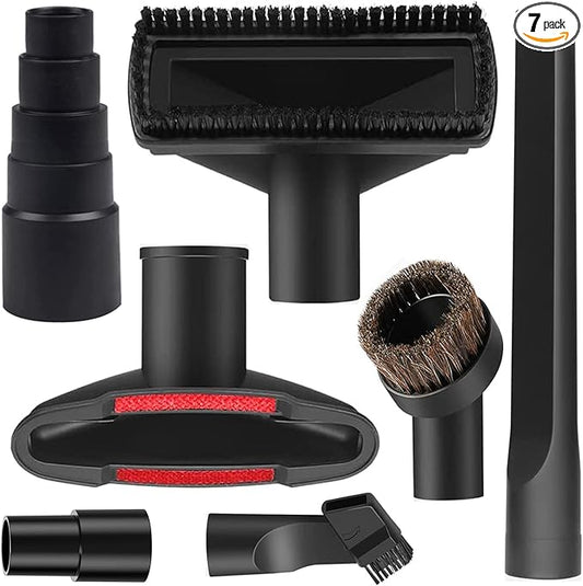 Universal Vacuum Attachment Kit Wet Dry Plastic Vacuum Hose Adapter 1-1/4" Vacuum Cleaners Accessories with Horse Hair Brush Extension Wand Flexible Crevice Tool Adapter for Shop Vac (7PCS)