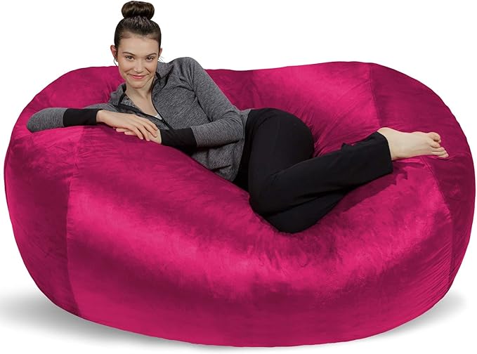 Sofa Sack Bean Bag Chair Cover Only,for Adults and Kids,Without Filling Comfy Fluffy Round or Oval Beanbag Chair Cover Replacement,Lazy Sofa Cover for Reading Chair or Floor Chair,6-Feet,Magenta