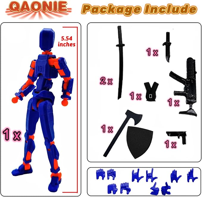 (Assembly Completed) 3D Printed Figure 5.54-inch Dummy13 with Weapon Expansion Set, Full Body Mechanical Movable Toy, Desk Decoration. (Dark Blue)