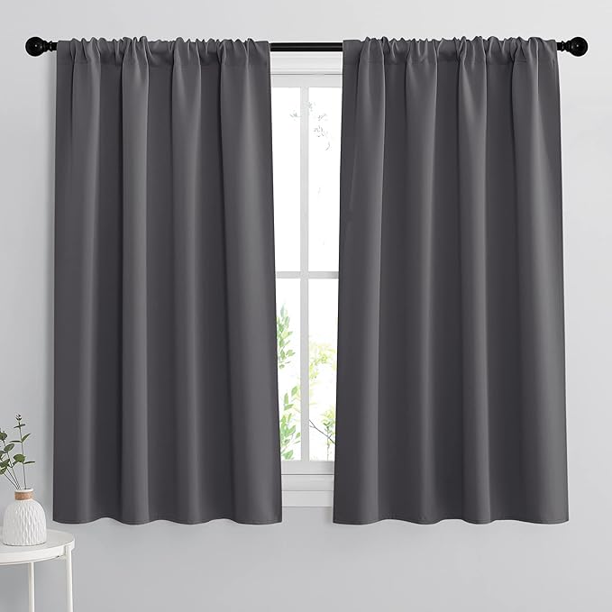 RYB HOME Blackout Curtains Thermal Insulated Panels Decor Slot Top Rod Pocket Blackout Drapes for Living Room Small Window Dressing Energy Saving & Room Darkening, 42 x 54, Grey, 2 Pieces