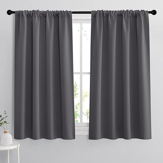 RYB HOME Blackout Curtains Thermal Insulated Panels Decor Slot Top Rod Pocket Blackout Drapes for Living Room Small Window Dressing Energy Saving & Room Darkening, 42 x 54, Grey, 2 Pieces