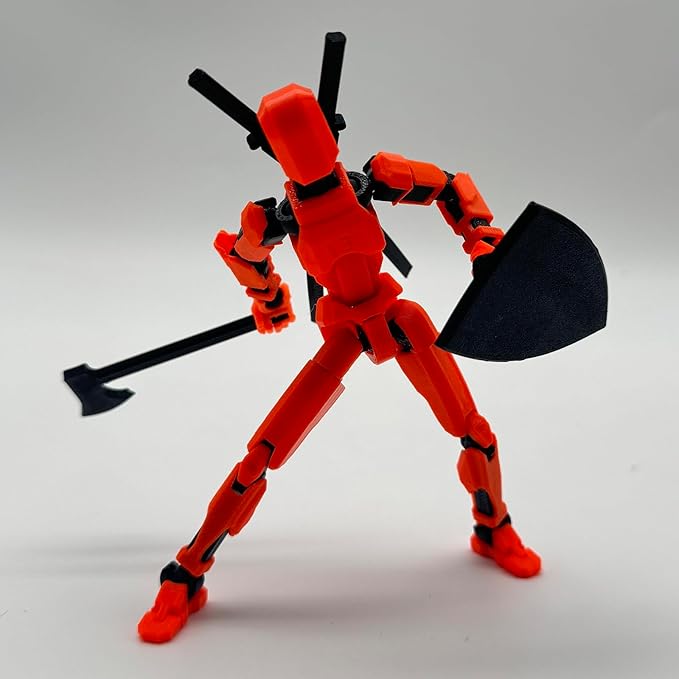 (Assembly Completed) 3D Printed Figure 5.54-inch Dummy13 with Weapon Expansion Set, Full Body Mechanical Movable Toy, Desk Decoration. (Orange)