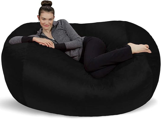 Sofa Sack Bean Bag Chair Cover Only, for Adults and Kids, Without Filling Comfy Fluffy Round or Oval Beanbag Chair Cover Replacement, Lazy Sofa Cover for Reading Chair or Floor Chair, 6-Feet, Black