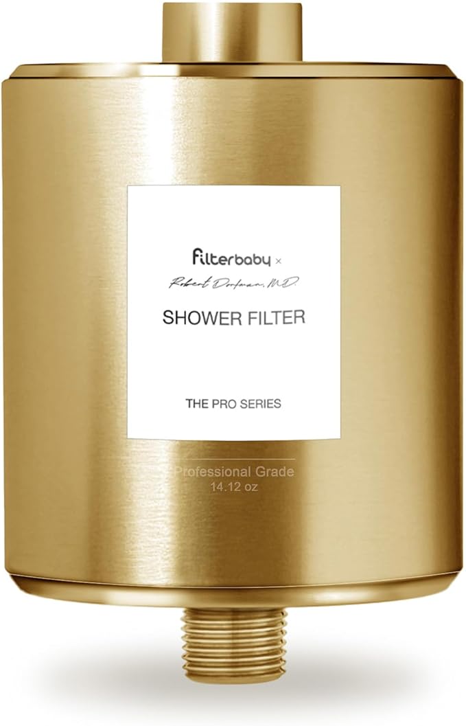 Filterbaby Pro Series Shower Filter,Doctor Developed,All-Metal Titanium Aluminum,Lab Tested to Reduce up to 99% Chlorine/Chloramine/Lead/Certain Heavy Metals, Great Water Pressure,Long Lasting,Gold