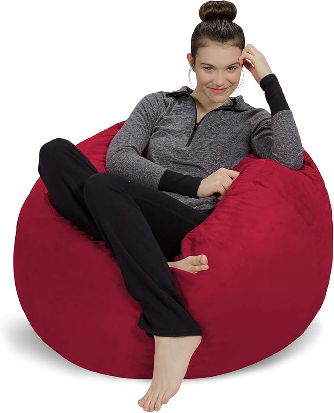 Sofa Sack Bean Bag Chair Cover Only, for Adults and Kids, Without Filling Comfy Fluffy Round or Oval Beanbag Chair Cover Replacement, Lazy Sofa Cover for Reading Chair or Floor Chair, 3 Foot, Cinnabar