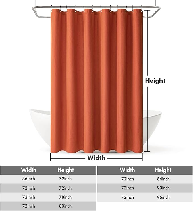 MIULEE Burnt Orange Linen Shower Curtain with 12 Metal Hooks Modern Heavy Duty Washable Fabric Shower Curtain Set Waterproof Thick Cloth Shower Curtain for Bathroom Hotel Bathtub, W72*L72, Terracotta