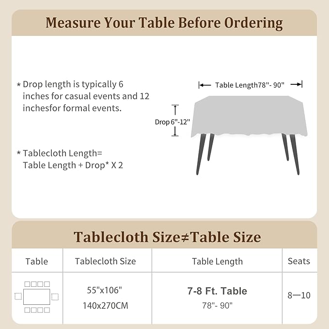 Textured Table cloth for Rectangle table, Heavy Duty Farmhouse Tablecloth Solid Cotton Linen Waterproof Wrinkle Free Burlap Table Cover for Kitchen Dining,Party, Light Grey 55''x106'',8-10 Seats