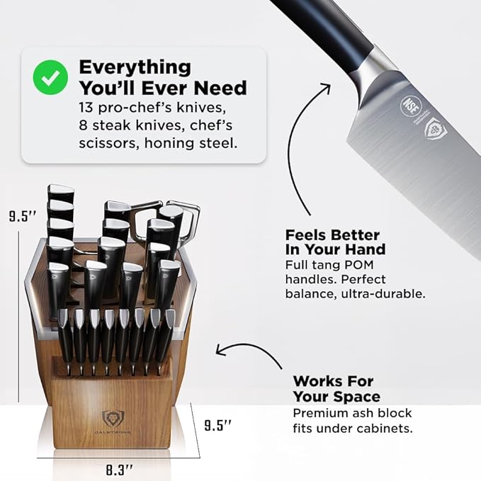 Dalstrong 24 Piece Block Knife Set - Vanquish Series - Stainless Steel Knife Set with Block & Kitchen Scissors - Forged High Carbon German Steel - Premium POM Black Handles - NSF Certified