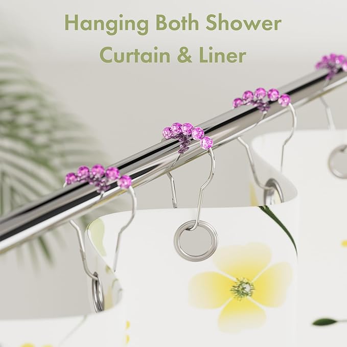 Amazer Pink Shower Curtain Hooks, Decorative Shower Curtain Hooks Smooth Glide, Shower Curtain Rings Rustproof Stainless Steel Shower Hooks for Pink Bathroom Decor 12pcs