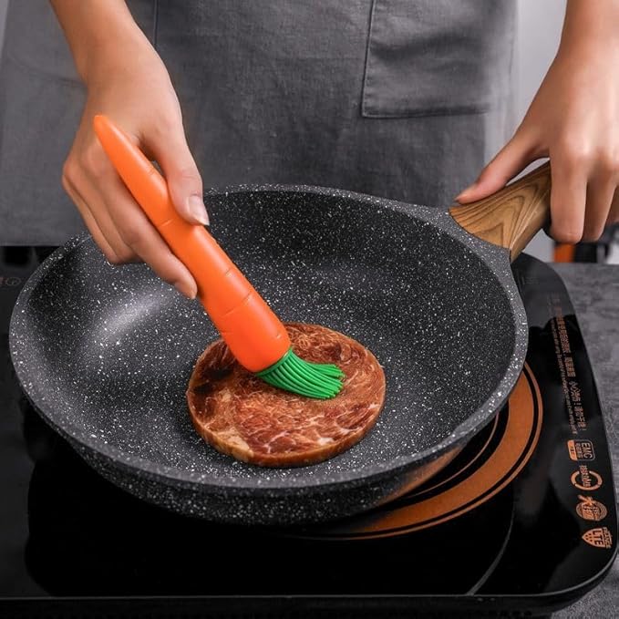 Silicone Carrot Shaped Basting Brush, Orange with Green Bristles, Kitchen Baking Tool