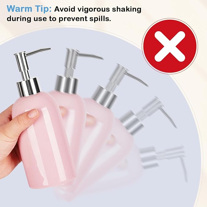 Natheeph 14OZ Ceramic Soap Dispenser Ceramic Soap Pump Dispenser Can Fill Liquid for Bathroom/Kitchen (Pink)