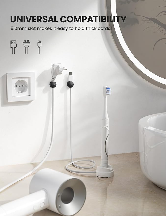 8Pack Magnetic Cord Organizer Clips - Lamicall [Mini-Soft Silicone] Cable Management for Phone Charger Cord, Durable Adhesive Cable Holder for Desk Nightstand, Home Office Organizer Gadget Accessories