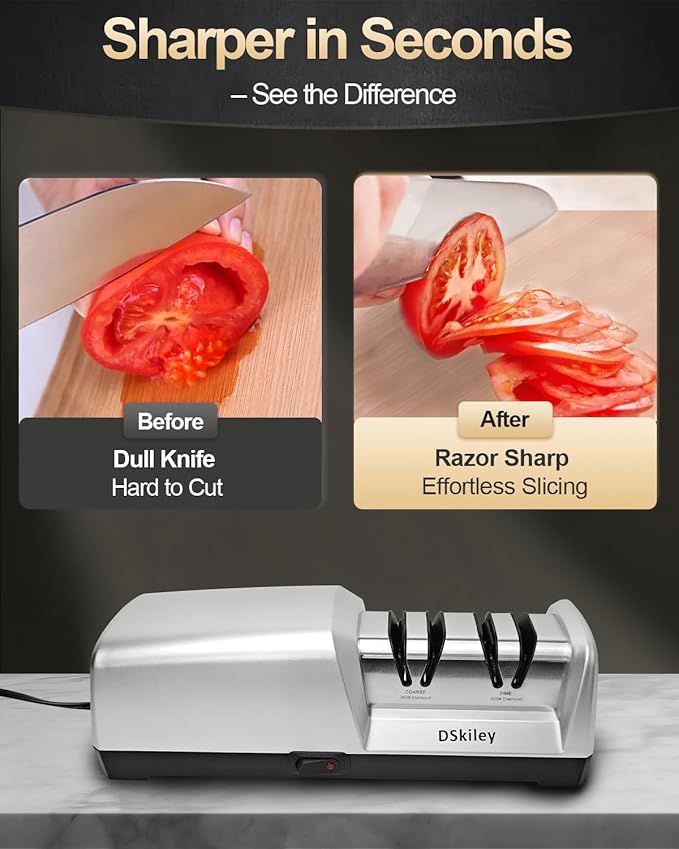 Electric Knife Sharpener for Kitchen – Professional 2-Stage 100% Diamond System with 20° Precision Angle, Fast Sharpening to Restore & Polish Chef Knives (2-Stage Silver)