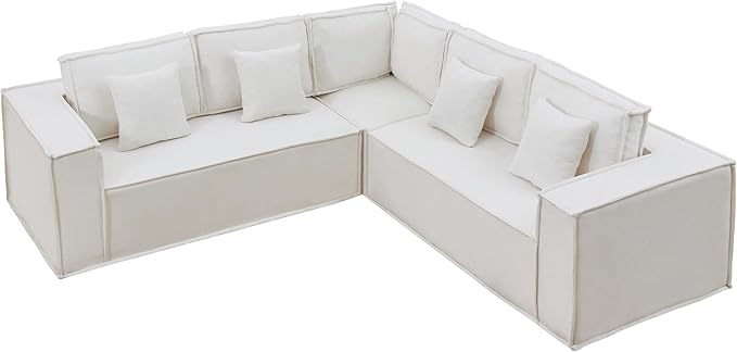 108'' Boneless Chenille L Shaped Couch, Oversized Modular Sectional 5 Seater Sofa, Modern Deep Seat Corner Cloud Compressed Couch, No Assembly Sleeper Sofa with Chaise for Living Room, Beige