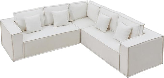 108'' Boneless Chenille L Shaped Couch, Oversized Modular Sectional 5 Seater Sofa, Modern Deep Seat Corner Cloud Compressed Couch, No Assembly Sleeper Sofa with Chaise for Living Room, Beige