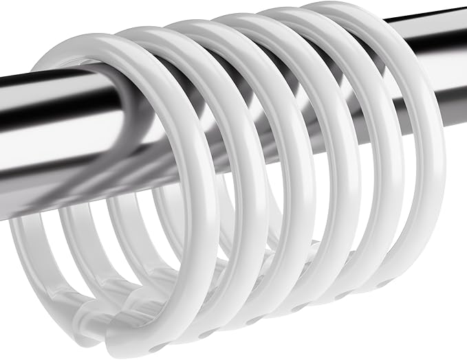 Amazer White Shower Curtain Rings, 24 Pcs Plastic Shower Curtain Hooks, Shower Curtain Hooks Rings for Bathroom Shower Rod, Easy to Snap Closure, O Shape Shower Rings for Curtain