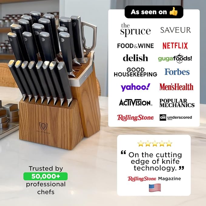 Dalstrong 24 Piece Block Knife Set - Vanquish Series - Stainless Steel Knife Set with Block & Kitchen Scissors - Forged High Carbon German Steel - Premium POM Black Handles - NSF Certified