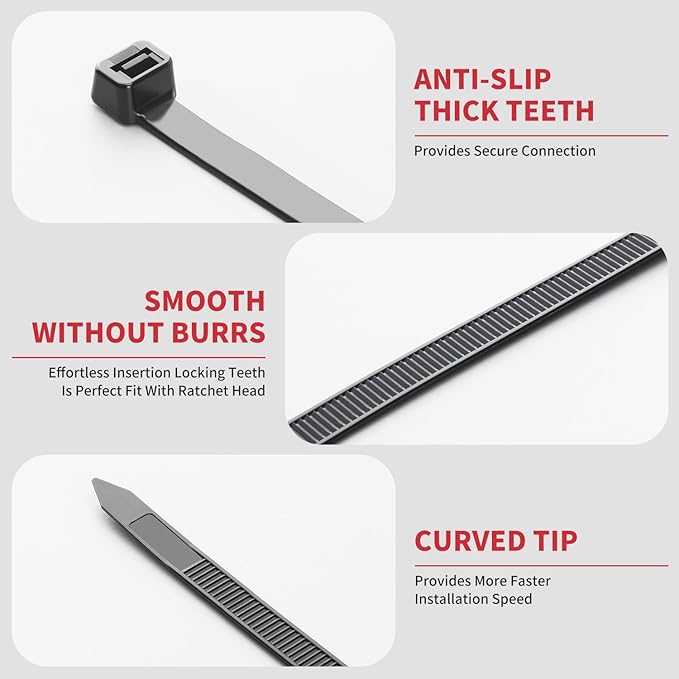 Zip Ties Heavy Duty, BethTie 500 Pack (8Inch) Black Cable Ties, Self-Locking Plastic Wire Ties with 120lb Tensile Strength, Black Nylon Zip Ties for Indoor