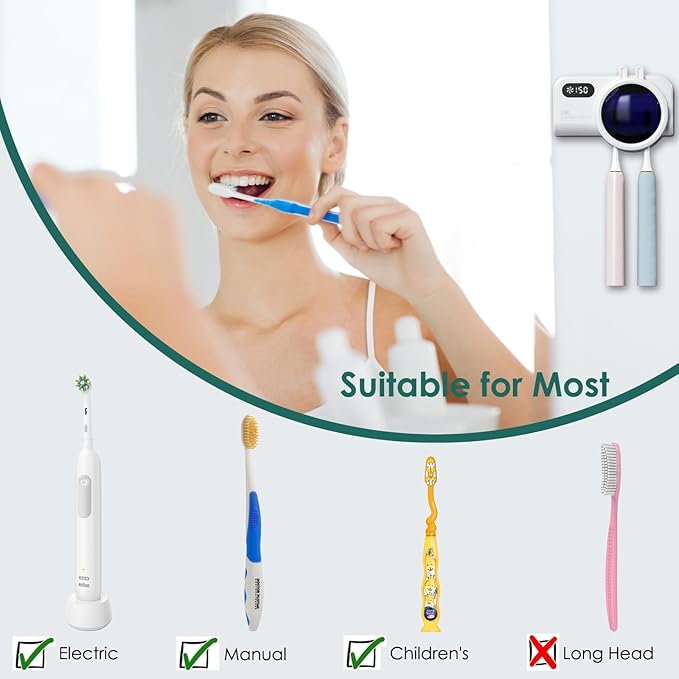 Toothbrush Holder & UV Sanitizer, FullHouse Toothbrush Cleaner with Air Drying and Rechargeable, Bathroom Wall Mounted, for All Electric & Manual Toothbrush