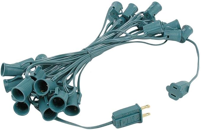 Novelty Lights 25 Foot C9 Green Ceramic Christmas String Light Set - Outdoor Christmas Light String - – Opaque Christmas Bulbs - Roofline Light String – Outdoor String Lights - Green Wire