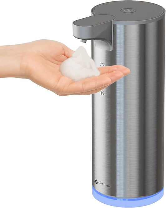 EasyFoam Automatic Foaming Soap Dispenser - Rechargeable Automatic Soap Dispenser Touchless for Bathroom or Kitchen, Motion Sensor, 2 Levels, IPX5 Water-Resistant, 9.5oz (Silver)