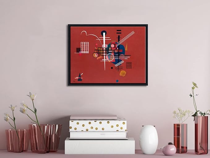 Wieco Art Framed Canvas Wall Art Prints Dull Red,1927 by Wassily Kandinsky Classic Famous Paintings Reproductions Canvas Wall Art for Home Decoration Office decorationsand