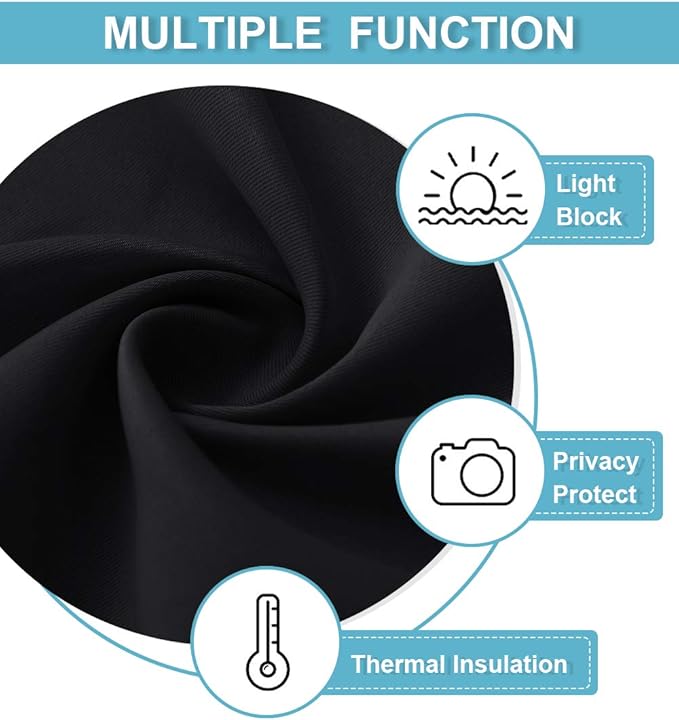 RYB HOME Blackout Curtains 63 inches Long - Energy Saving Insulation Large Window Curtain Blinds for Bedroom Living Room Dining Basement Home Office, W 62 x L 63 per Panel, Black, 2 Pcs