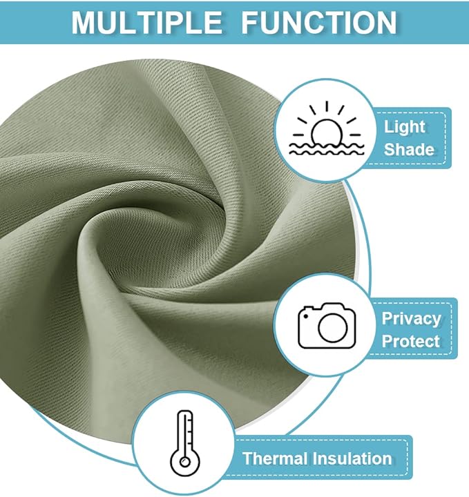 RYB HOME Curtains for Bedroom 63 inches Long, Blackout Thermal Insulating Window Treatment Drapes for Living Room Bathroom Basement Laundry Classroom, W 34 x L 63, Sage Green, 2 Panels